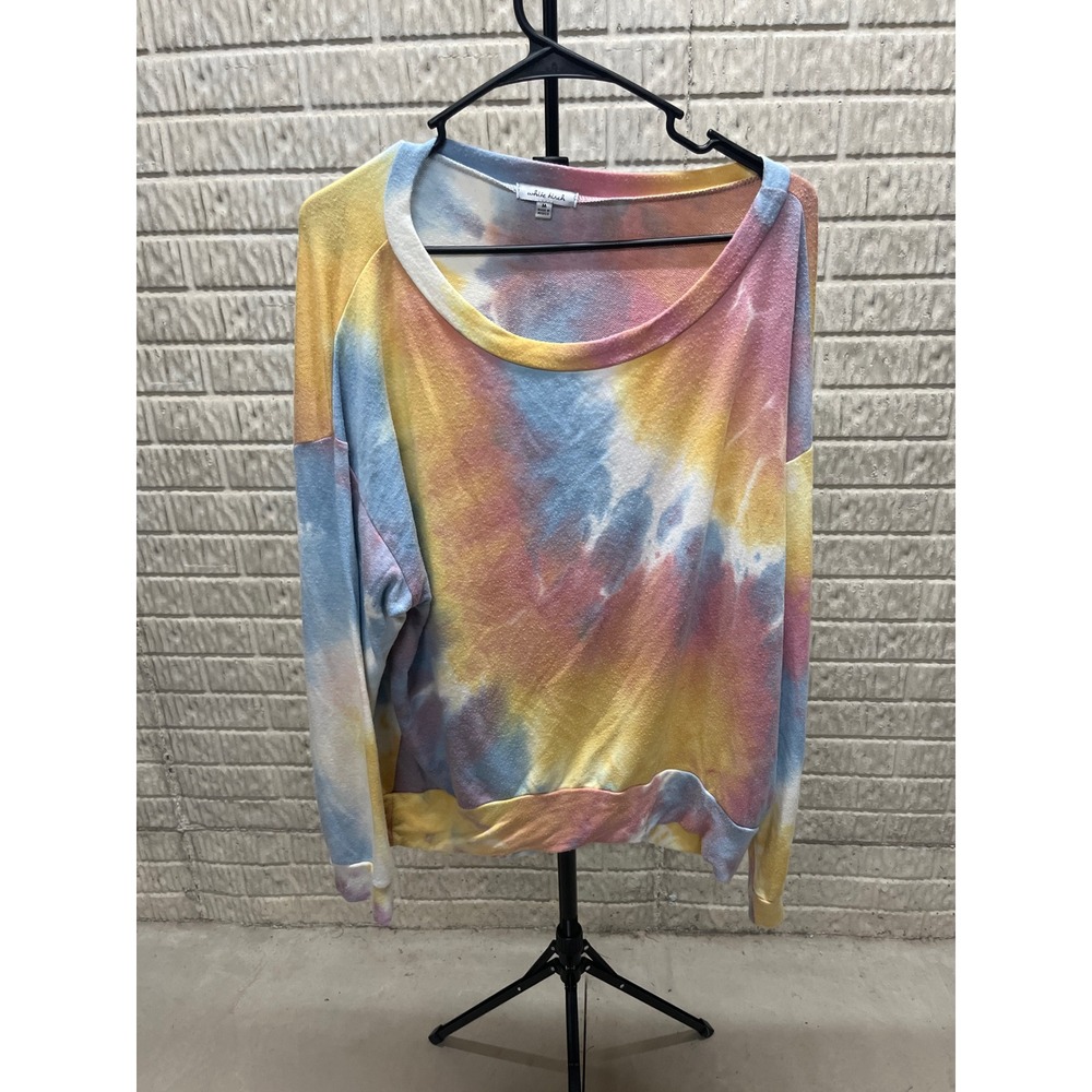 White Birch Tie Dye Sweatshirt Womens Medium Pastel Pink Yellow Blue Scoop‎ Neck